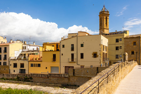 La Bisbal dEmporda from Castilla. Imposing Romanesque construction, nearby church of Santa Maria de Bisbal.の写真素材