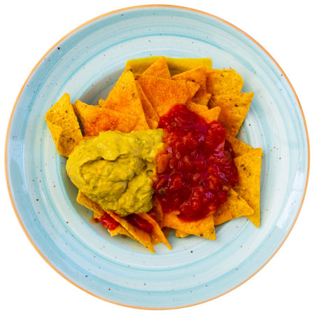 Nachos with guacamole sauceの写真素材