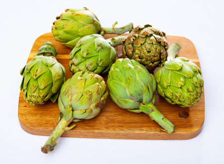 Bunch of artichokes over white backgroundの写真素材