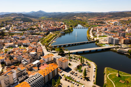 Aerial photo of Mirandela with view of Tua river