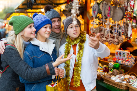 Family at christmas fairの写真素材