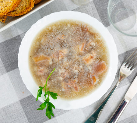 Bowl of homemade pork aspic, meat jelly