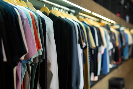 Men clothes in modern garments shopの写真素材