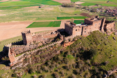 Ruins of Castle of Riba de Santiuste from aboveの写真素材