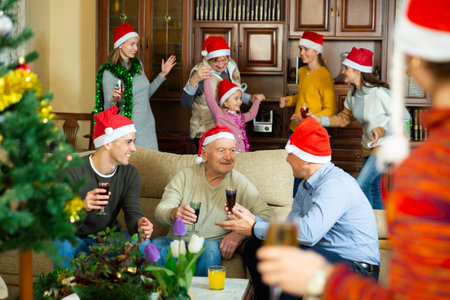 Family gathered for celebrating New Yearの写真素材