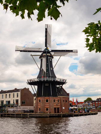 Famous Windmill De Adriaan in Haarlem, Netherlandsの写真素材