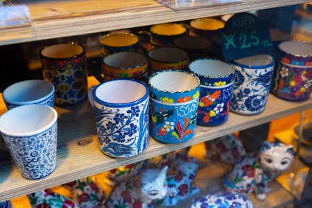 Traditional Turkish ceramic souvenirs at the Istanbul marketの写真素材