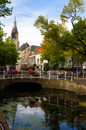 Delft, Netherlands - August 07, 2022: Picturesque streets, architecture and canals of Delftのeditorial素材