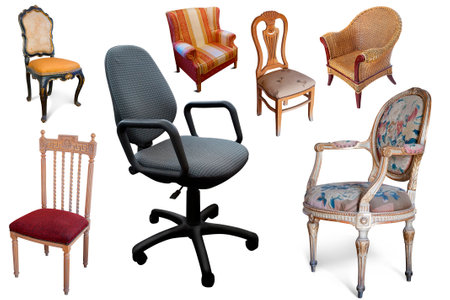 Isolated different design armchairs on white backgroundの写真素材