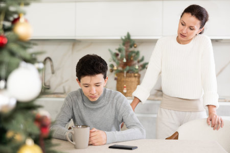 Mother and son arguingの写真素材