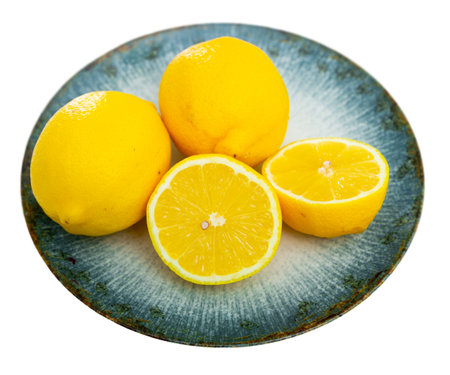 Juicy fresh lemon on isolated white backgroundの写真素材