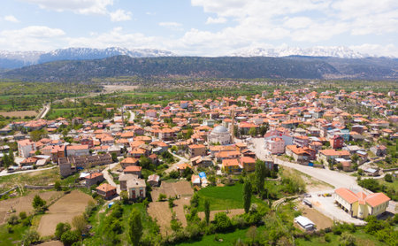 Yesildag village aerial panoramic view. View from aboveの写真素材