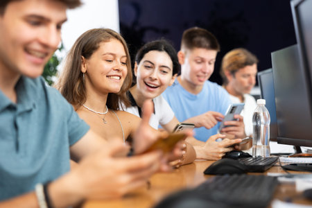 Student are engrossed in their mobile