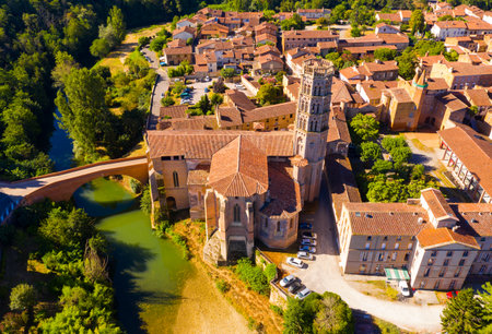 Summer view from drone of French township of Rieux-Volvestreの写真素材