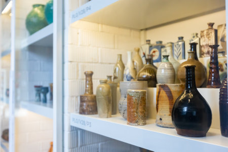 Antique pottery on display at Museum of Ethnology of Barcelonaのeditorial素材