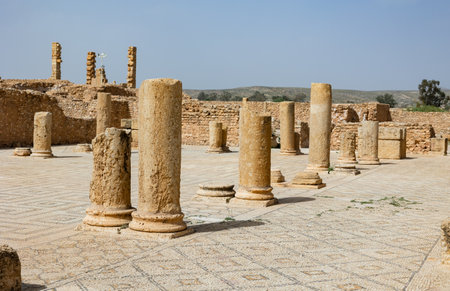 Roman Baths complex in ancient settlement of Sbeitla in Tunisiaの写真素材