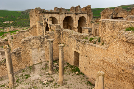 Exterior view to roman termas ruin at Dougga. Tunisiaの写真素材