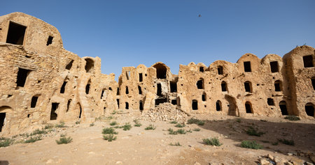 Ancient stone ruins in town of Tatouine. Ksar Mgabla closest Ksar to Tataouine, Tunisiaの写真素材