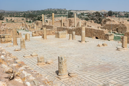 Ruins of ancient Roman bathing-place on territory of antic city of Sufetula in Tunisiaの写真素材