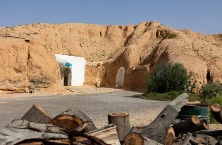 Dwelling of people, representatives of troglodyte tribe east of Sahara Desert.の写真素材