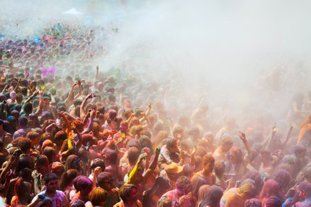BARCELONA, SPAIN - APRIL 12, 2015: Dirty people at Festival of colours Holy. Holi is traditional holiday of Indiaのeditorial素材