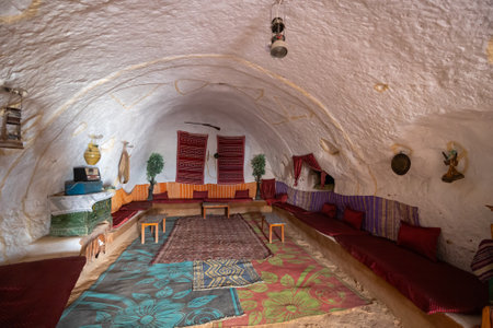 Matmata, Tunisia - March 28, 2024: Interior of residential house of local residents - the Berbersのeditorial素材