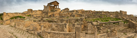 Panorama of Dougga, ancient Roman town in North-west region of Tunisiaの写真素材