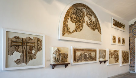 TUNIS, TUNISIA - APRIL 2 2024: Hall with mosaics of Bardo Museum, Tunisiaのeditorial素材