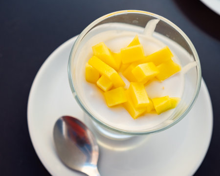 Mango mousse served in bowl for dessertの写真素材