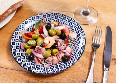 Salad of Spanish cuisine is Seafood Salpicon, made from chopped seafood and vegetables in dressing or sauceの写真素材