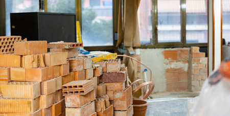 Construction materials inside the building under constructionの写真素材