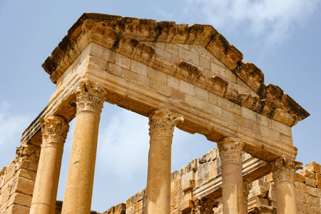 Ruins of ancient Roman capitol on territory of antic city Sufetula in area of modern Tunisia
