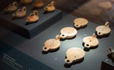 DEMRE, TURKEY - MAY 12, 2022: Ceramic exhibits at the Museum of Lycian Civilizationのeditorial素材