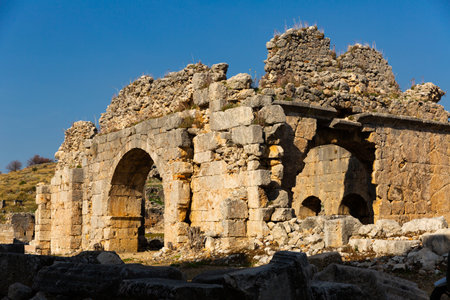 Ruins of Small baths in Tlos, Turkey.の写真素材