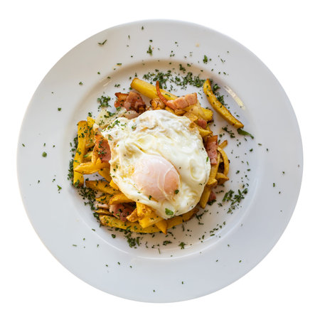 Fried eggs with bacon and potatoes