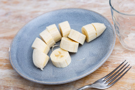 Sliced banana fruit served on plateの写真素材