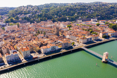 General view of Vienne city on Rhone river in summer, France