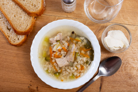 Rassolnik with sour pickles and pearl barleyの写真素材