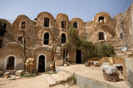 Fortified village with houses and granaries, sights of Tunisia. Ksar of Medenine, Berber, Tataouineの写真素材