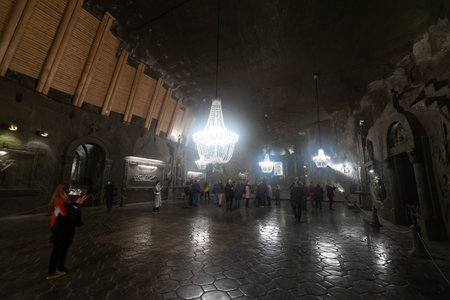 Inside the main cathedral in Wieliczka Salt Mine. Polandのeditorial素材