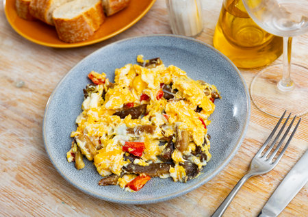 Omelette with mushrooms and bell peppersの写真素材