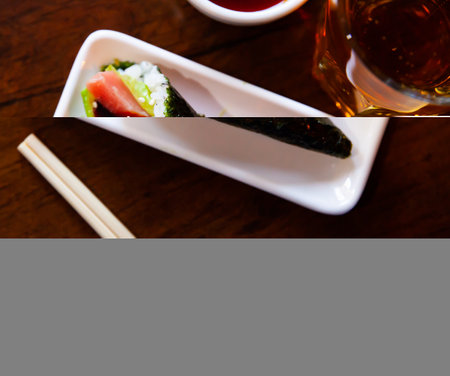 Temaki filled with rice, tuna and avocadoの写真素材