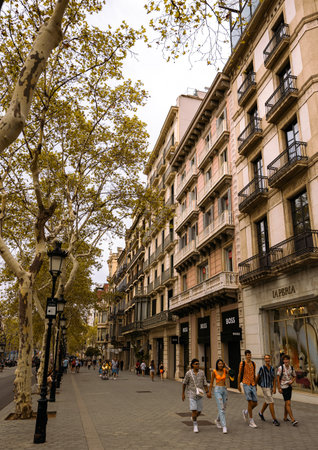 SPAIN, BARCELONA - SEPTEMBER 3, 2023: Passeig de Gracia, one of main avenues of Barcelona, Spainのeditorial素材