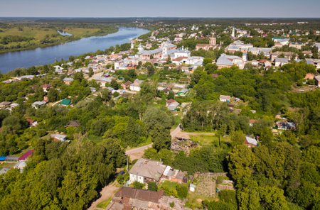 Landscape of Kasimov on Oka river with Ascension Cathedralの写真素材