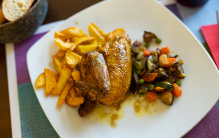 Chicken with stewed vegetables and potatoesの写真素材