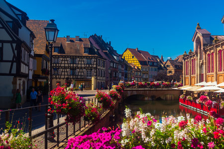 COLMAR, FRANCE - AUGUST 3, 2022: Summer landscape overlooking the streets and canals of the cityのeditorial素材