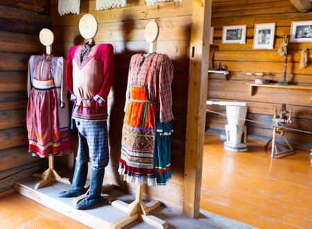 National Mari dresses exhibited in clothing pavilion of Ethnographic Museum, Kozmodemyanskのeditorial素材