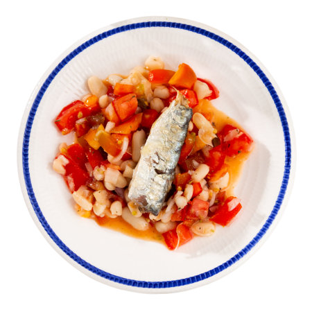 Salad with sardines, beans and pim tomの写真素材