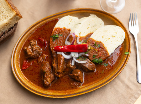 Meat goulash with dumplings Slovak cuisineの写真素材