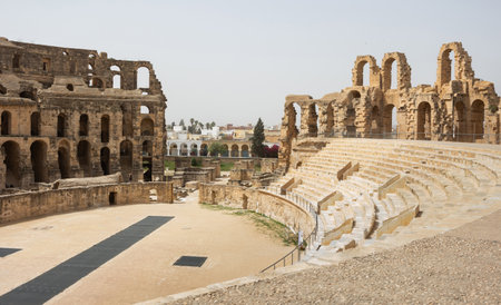 Remains of ancient Roman amphitheater in Tunis, El Jam, places of entertainment and entertainmentの写真素材